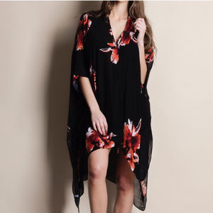 Floral Print Kimono in Black